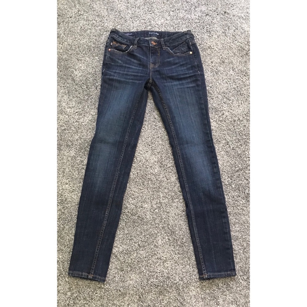 Denim Jeans Jeggings Dark Wash Button Pockets Straight Leg 24 Skinny